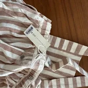 NWT Rylee + Cru Retro Striped Brown and White Pinafore Dress